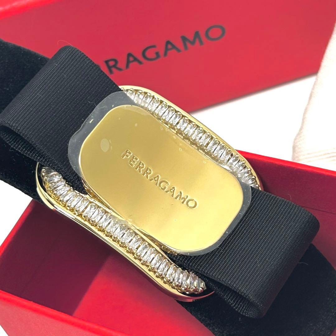 未使用 サルヴァトーレフェラガモ リボン バレッタ アクセサリー ラインストーン