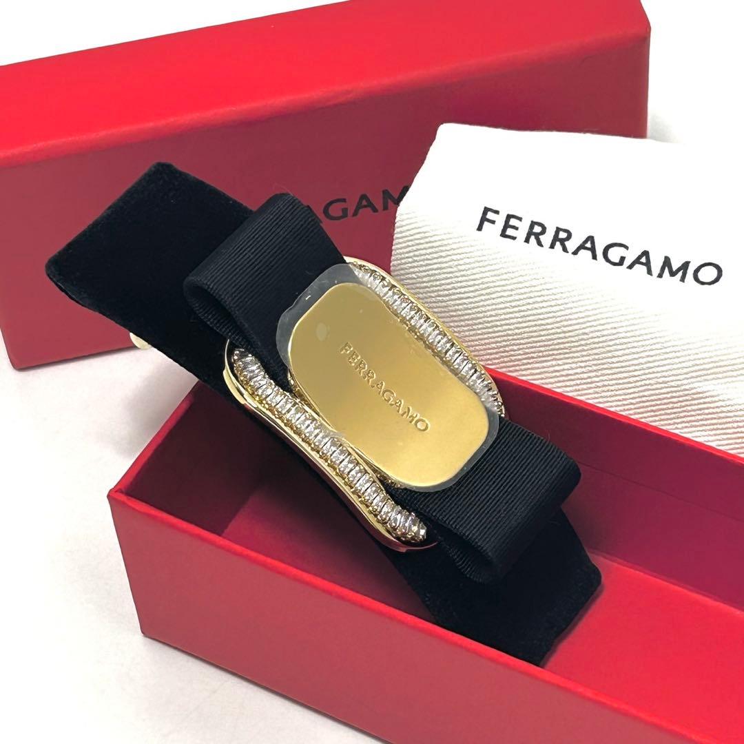 未使用 サルヴァトーレフェラガモ リボン バレッタ アクセサリー ラインストーン