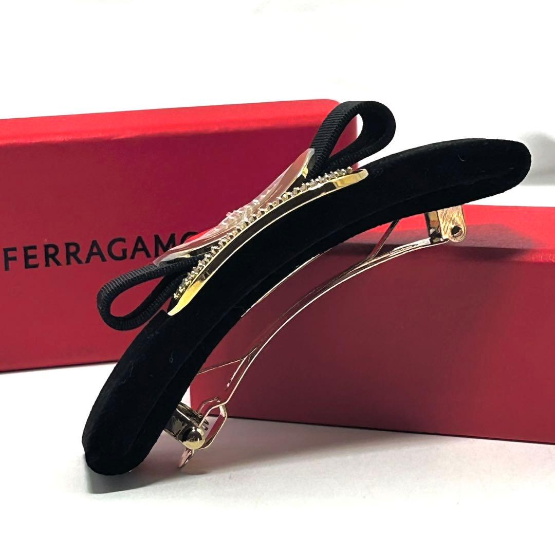 未使用 サルヴァトーレフェラガモ リボン バレッタ アクセサリー ラインストーン