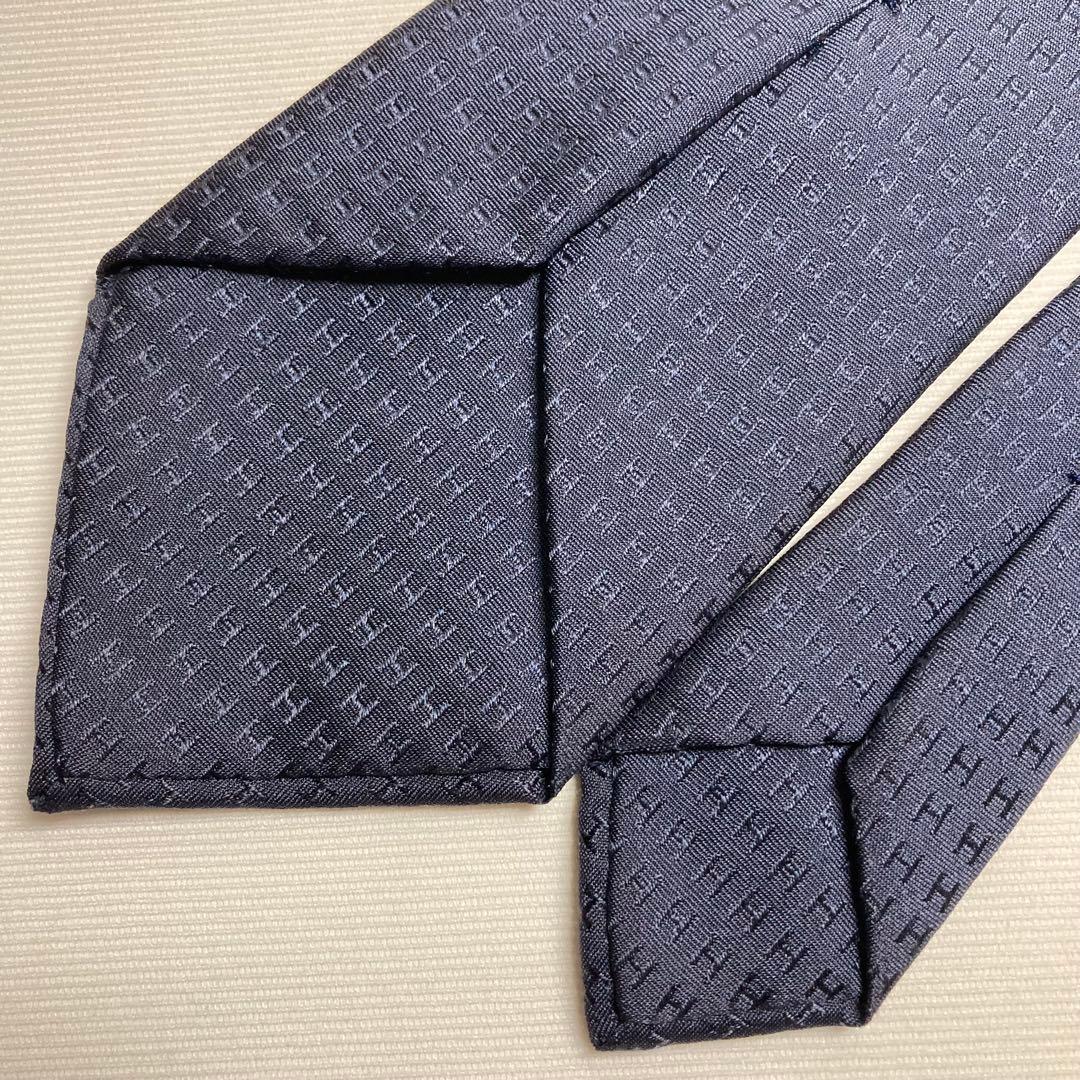 HERMES エルメス　ネクタイ　ネイビー　ファソネ　H柄　ジャガード　シルク