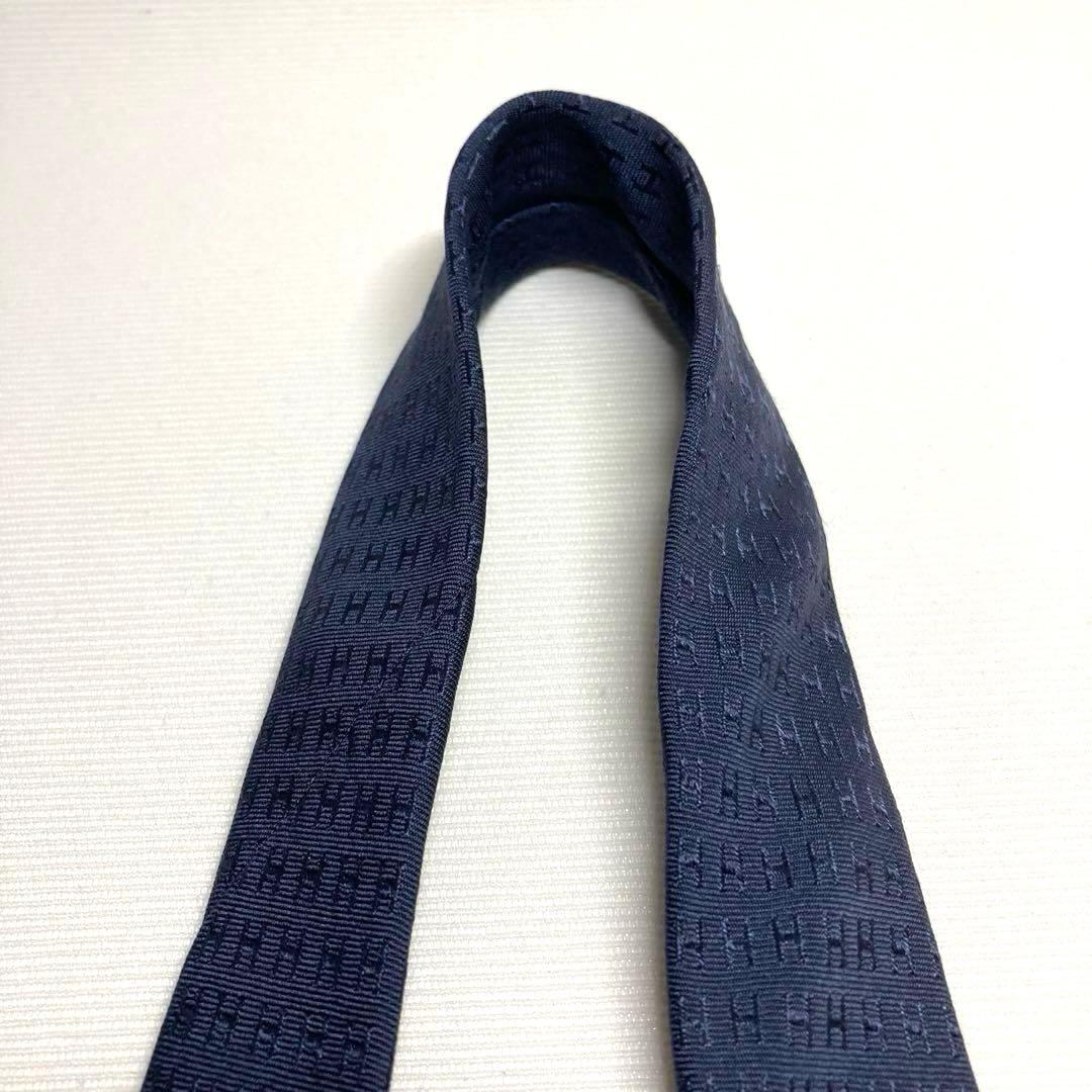 HERMES エルメス　ネクタイ　ネイビー　ファソネ　H柄　ジャガード　シルク
