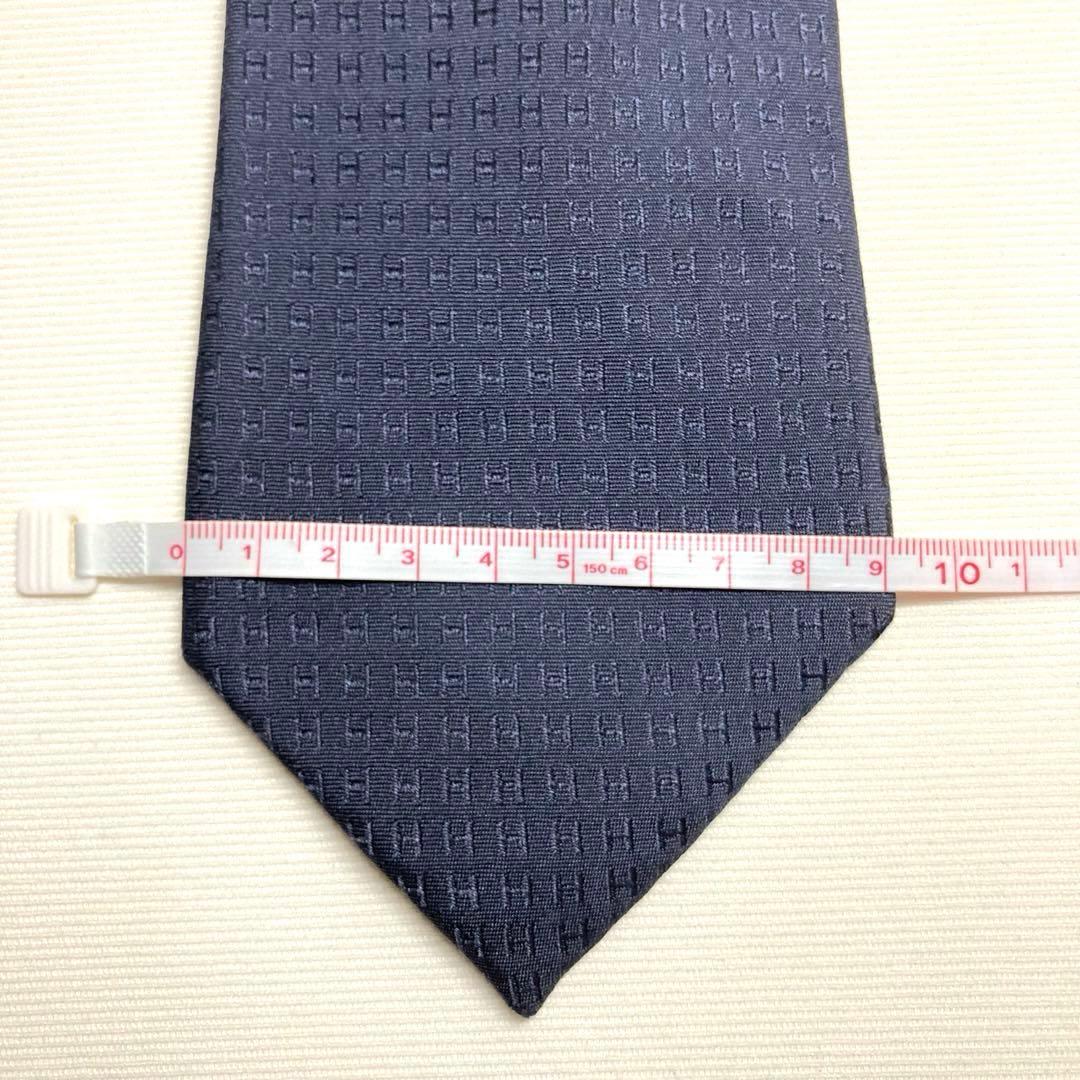 HERMES エルメス　ネクタイ　ネイビー　ファソネ　H柄　ジャガード　シルク