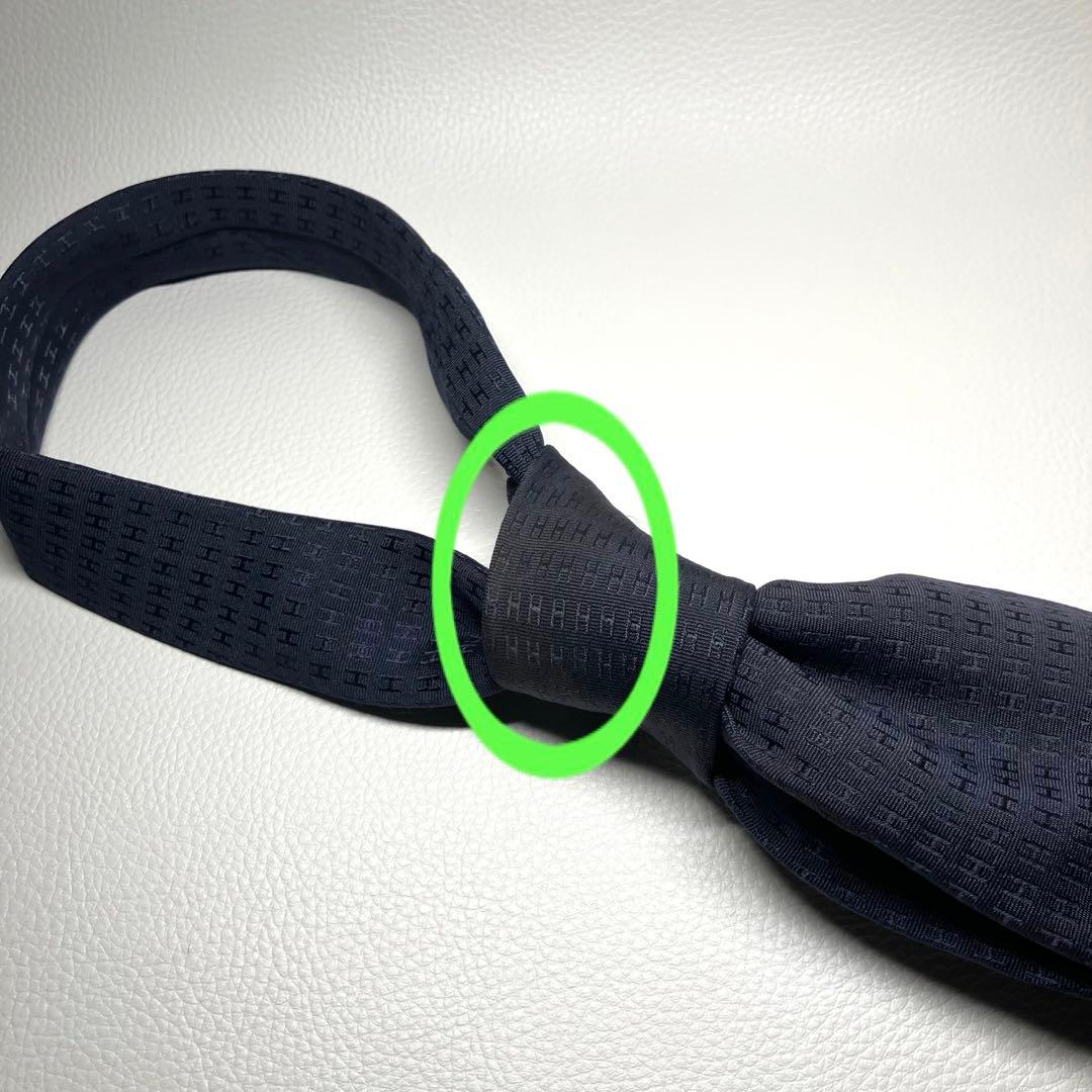 HERMES エルメス　ネクタイ　ネイビー　ファソネ　H柄　ジャガード　シルク