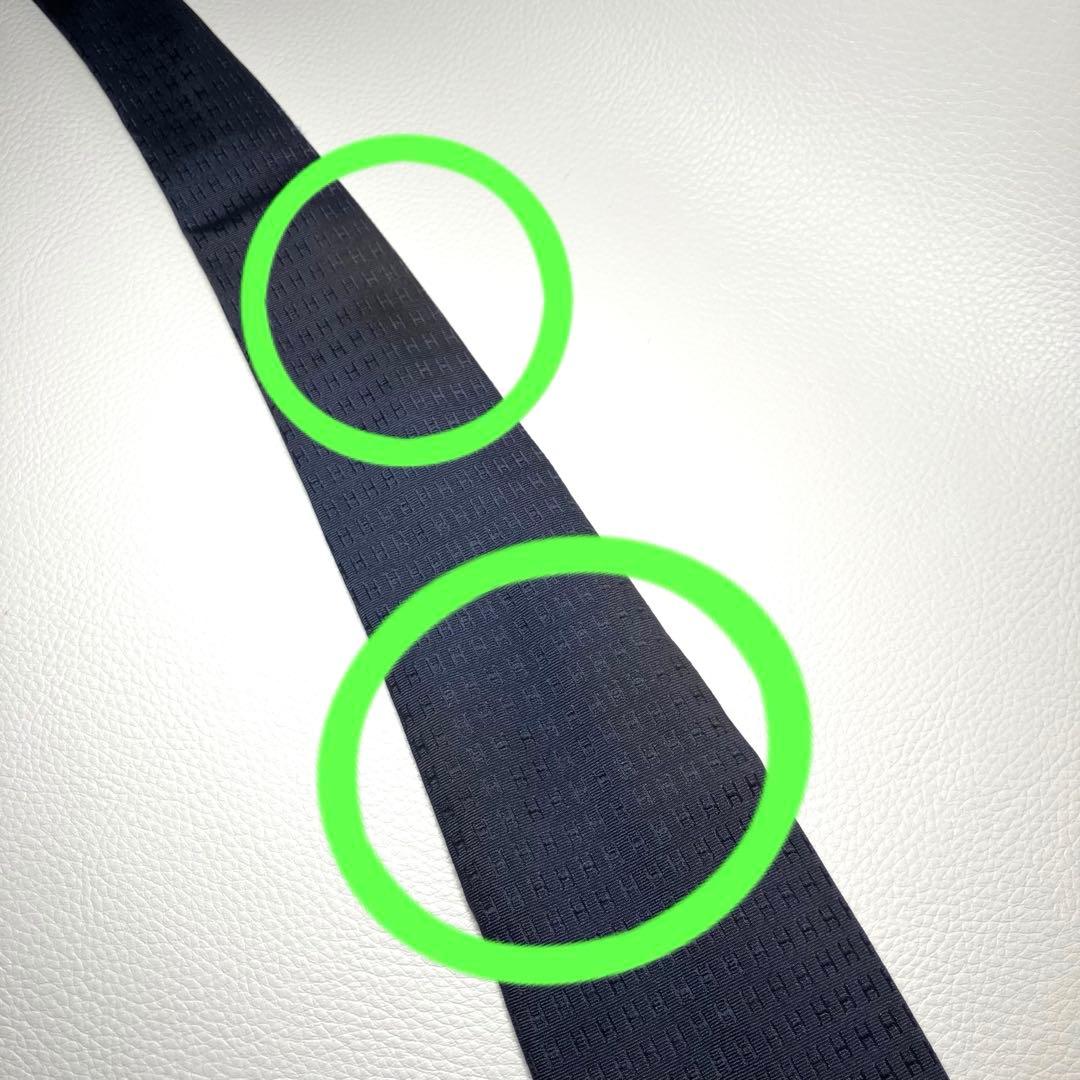 HERMES エルメス　ネクタイ　ネイビー　ファソネ　H柄　ジャガード　シルク