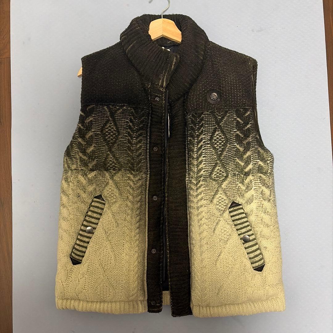 DIESEL ケーブル編みニットベスト M ブラック/ベージュ