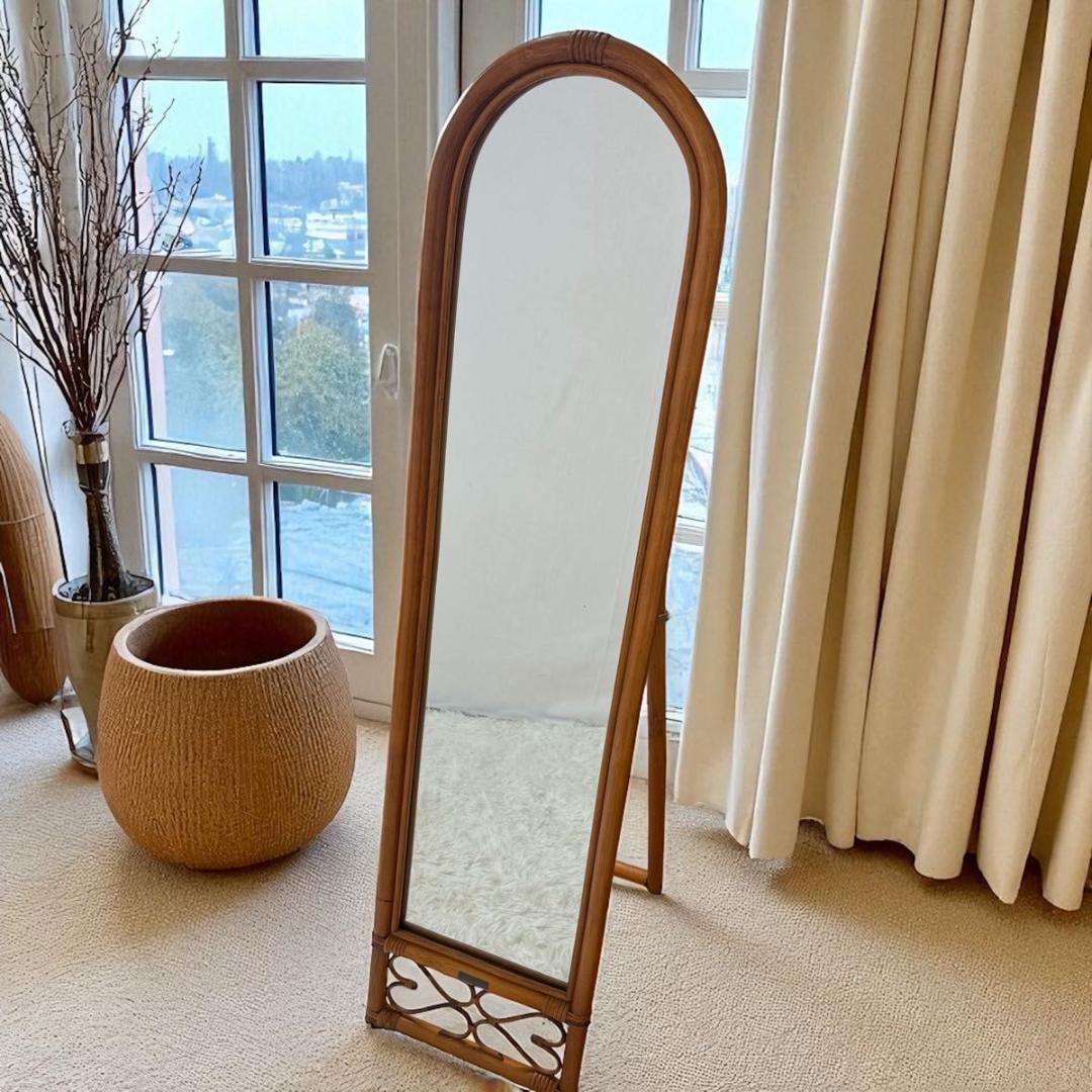 【希少】70〜80s BLUASTRA アンティークミラー　籐　25826-4