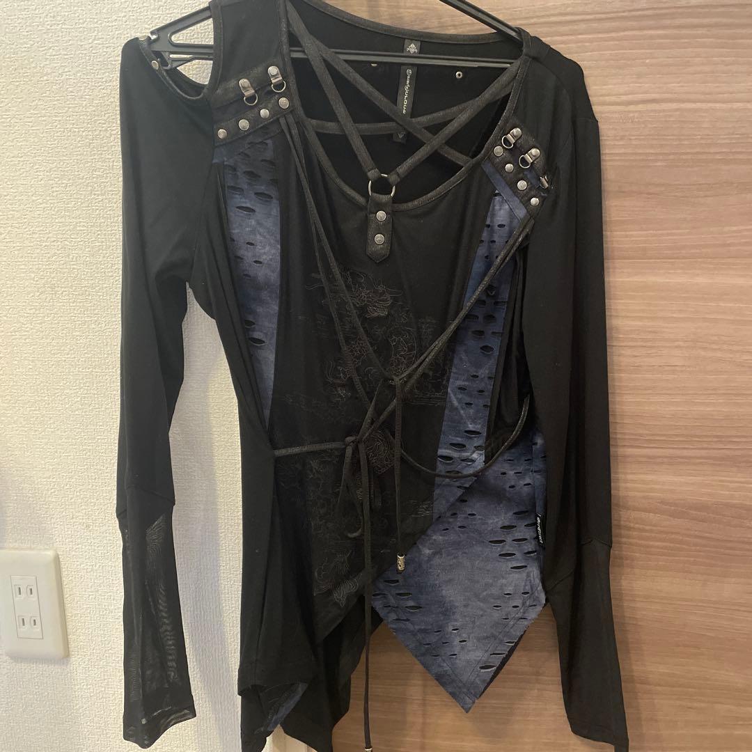 Ozz on Japanブラックカットアウト長袖トップス　パンク