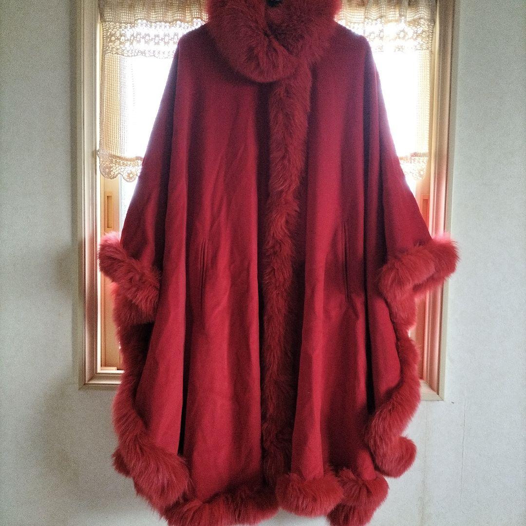 赤いカシミヤ　アンゴラ　ショールコート