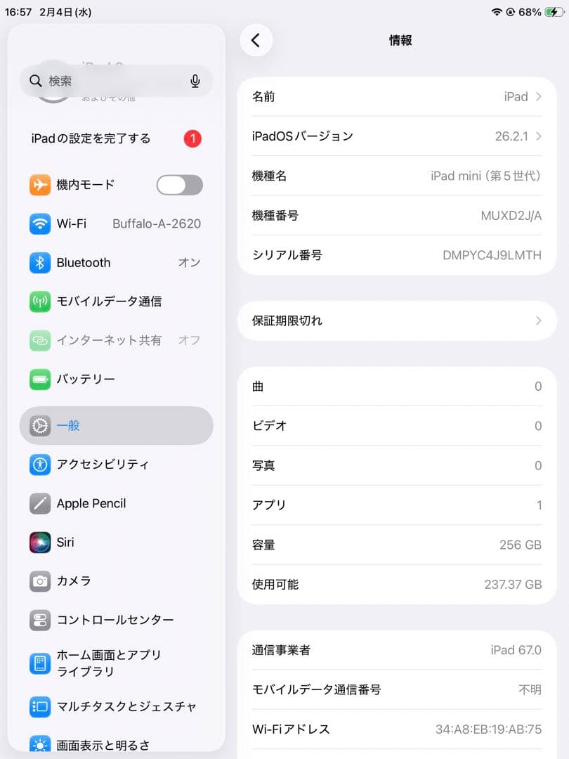 iPad mini第五世代 256GBシルバー Wi-Fi + cellular