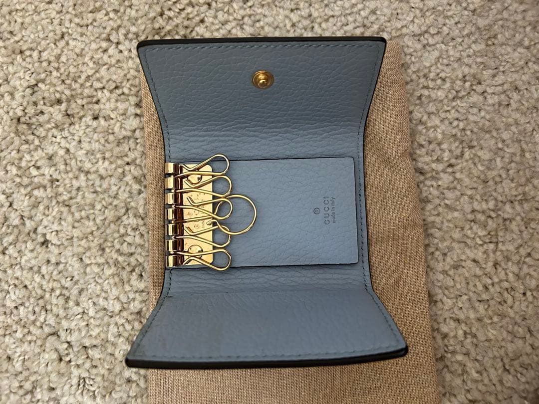 GUCCI グッチ GGマーモント レザー 6連 キーケース ブルー系