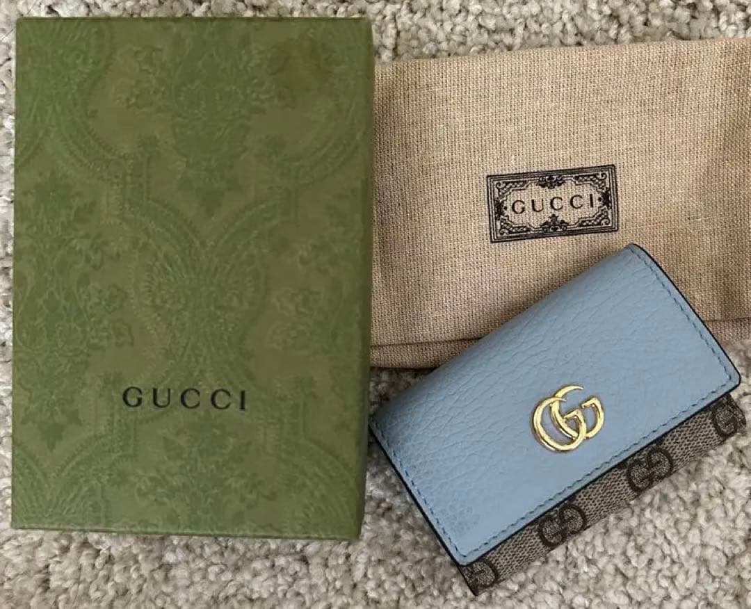 GUCCI グッチ GGマーモント レザー 6連 キーケース ブルー系