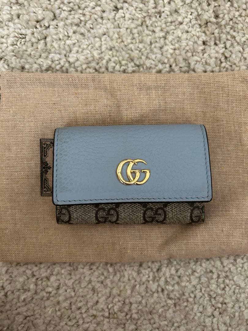 GUCCI グッチ GGマーモント レザー 6連 キーケース ブルー系