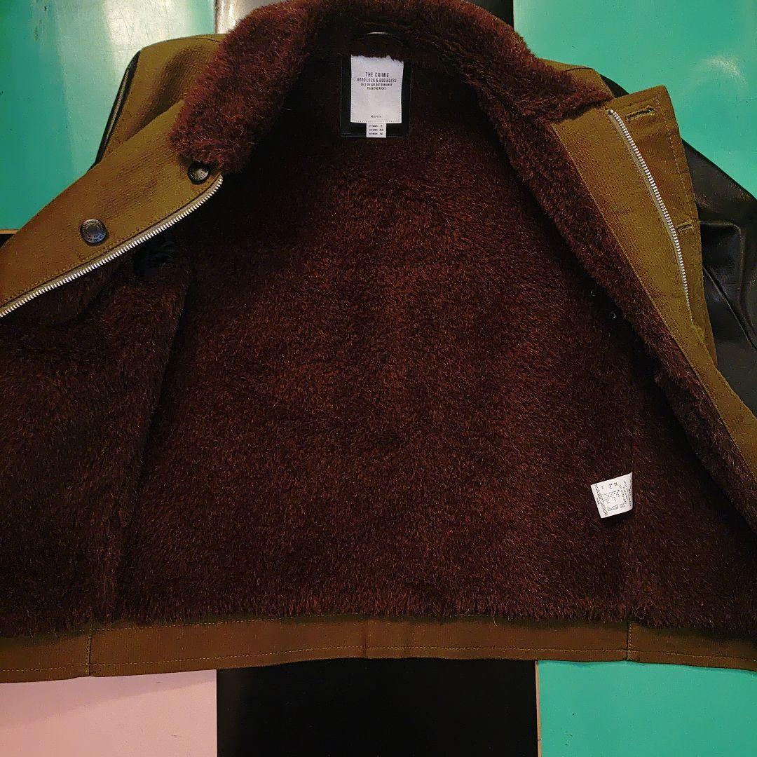 THE CRIMIE レザー切り替え　デッキジャケット　カーキ✕ブラックレザー