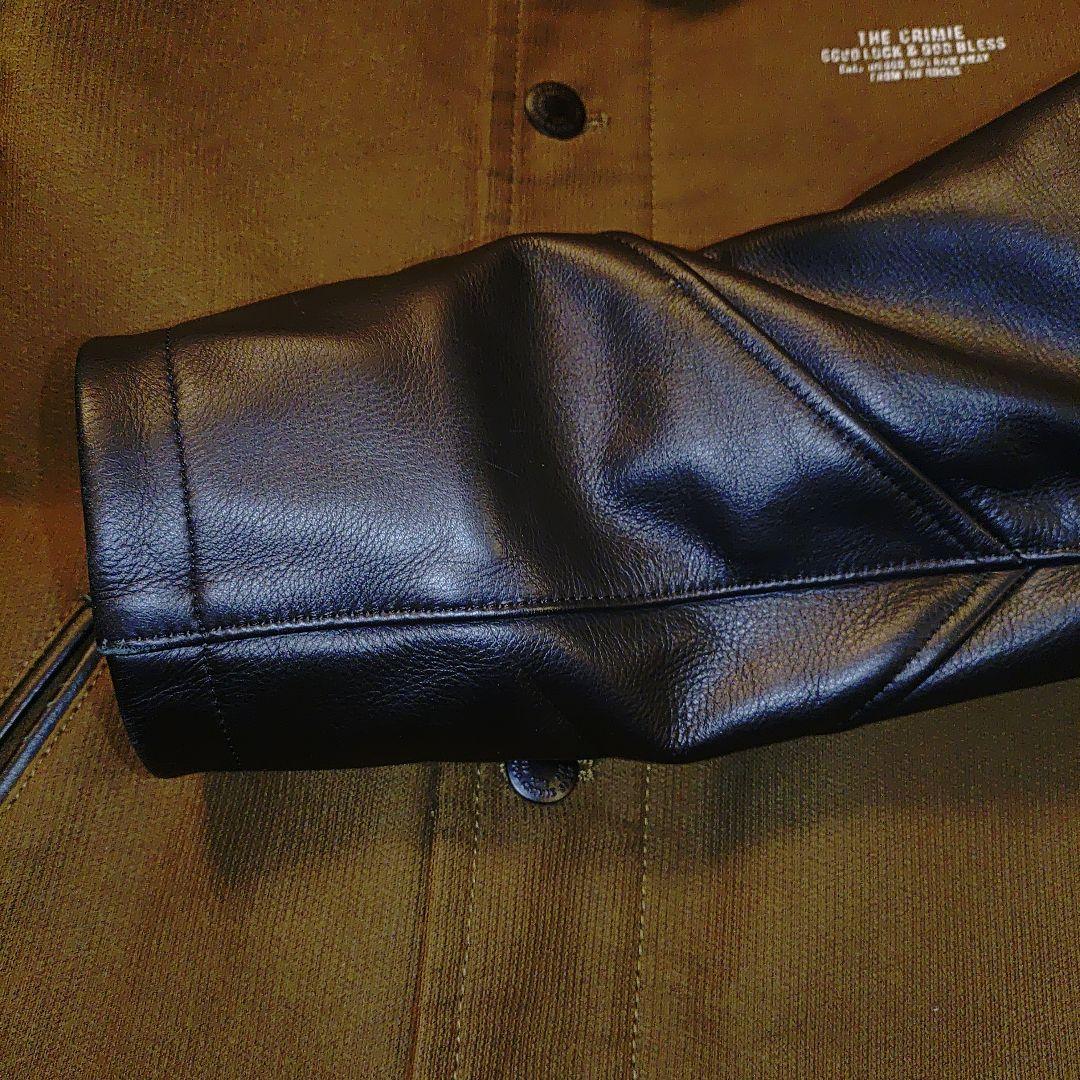 THE CRIMIE レザー切り替え　デッキジャケット　カーキ✕ブラックレザー