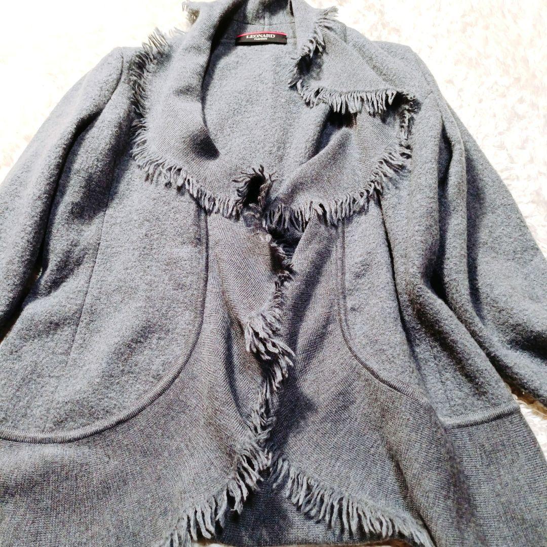 LEONARD レオナール レディース ウールジャケット フリンジ 40サイズ