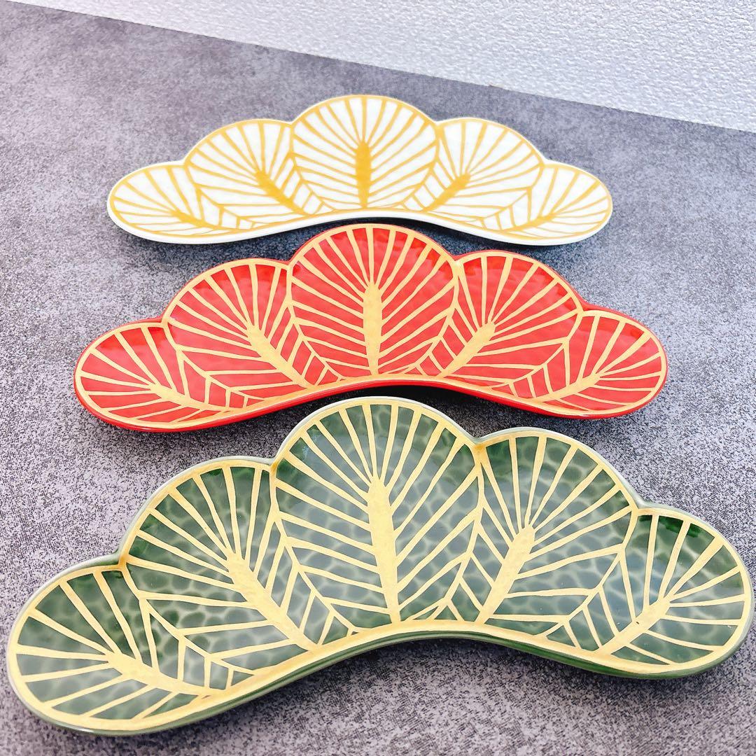 らん❁るん様ご依頼品　松葉形前菜皿　茶緑金　白金　赤金　青銀　茶緑銀　5点セット