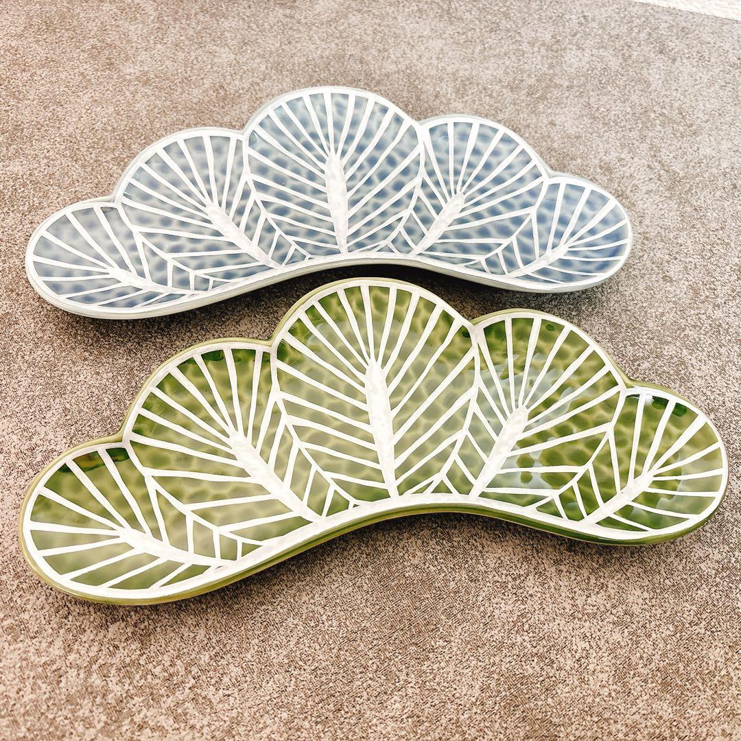らん❁るん様ご依頼品　松葉形前菜皿　茶緑金　白金　赤金　青銀　茶緑銀　5点セット