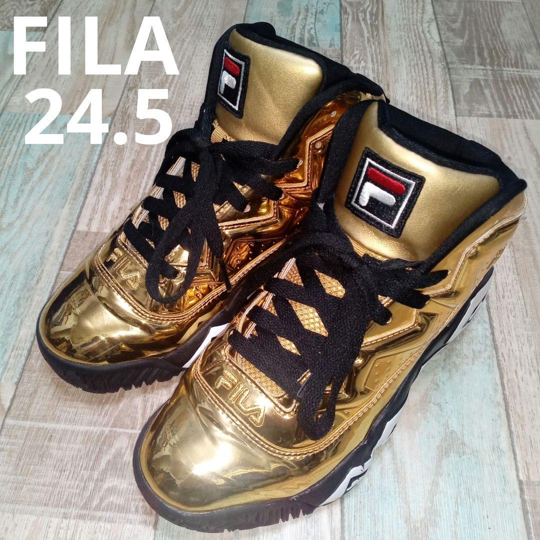 美品　FILA　24.5　ゴールドカラー　ハイカット　MB　フィラ　Y2K