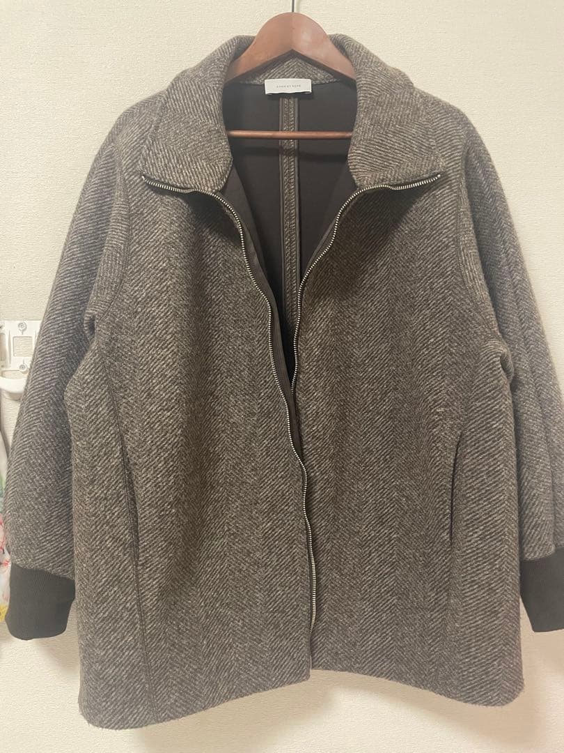 アダムエロペ　ヘリンボンツイードボンディングコーディガン