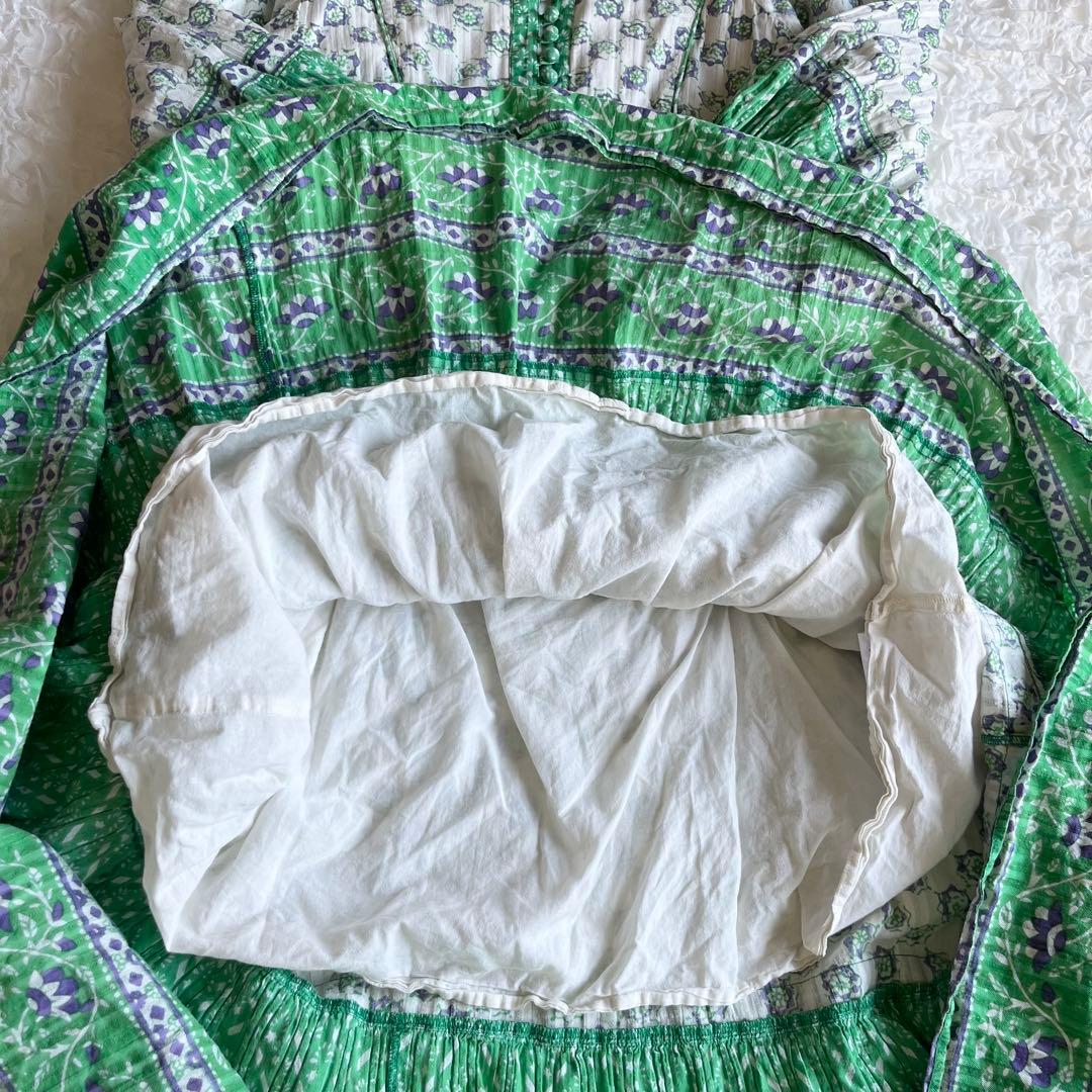 サラマリカ マキシ丈ワンピース グリーン 総柄 キカ エスニック ゆったり