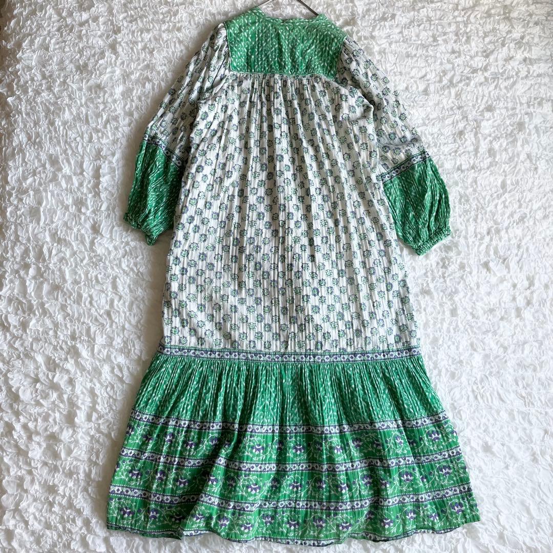 サラマリカ マキシ丈ワンピース グリーン 総柄 キカ エスニック ゆったり