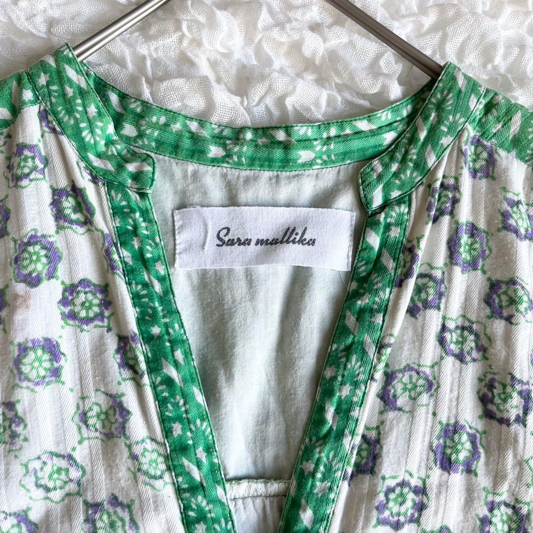 サラマリカ マキシ丈ワンピース グリーン 総柄 キカ エスニック ゆったり