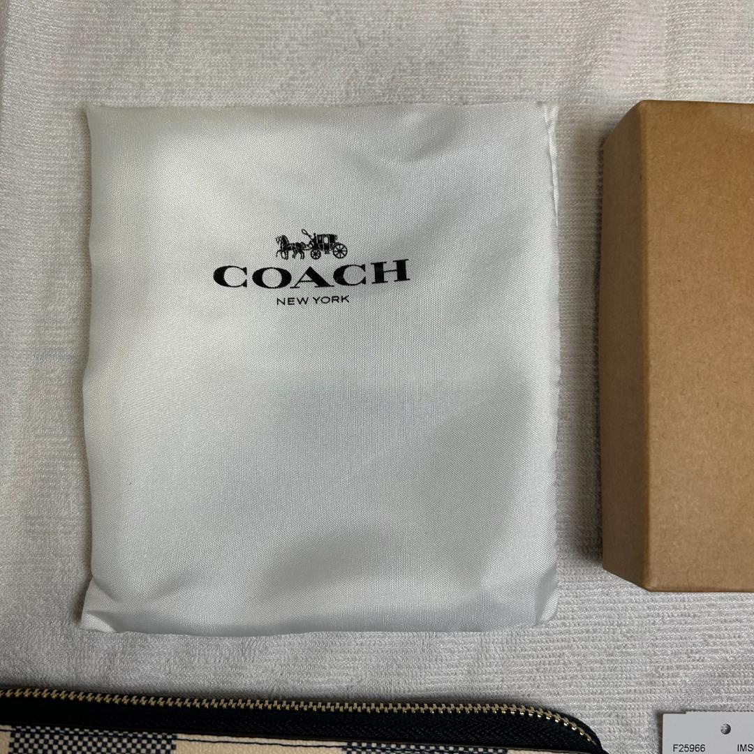 【新品 未使用品】 COACH コーチ 長財布 チェック柄 ネイビー ホワイト