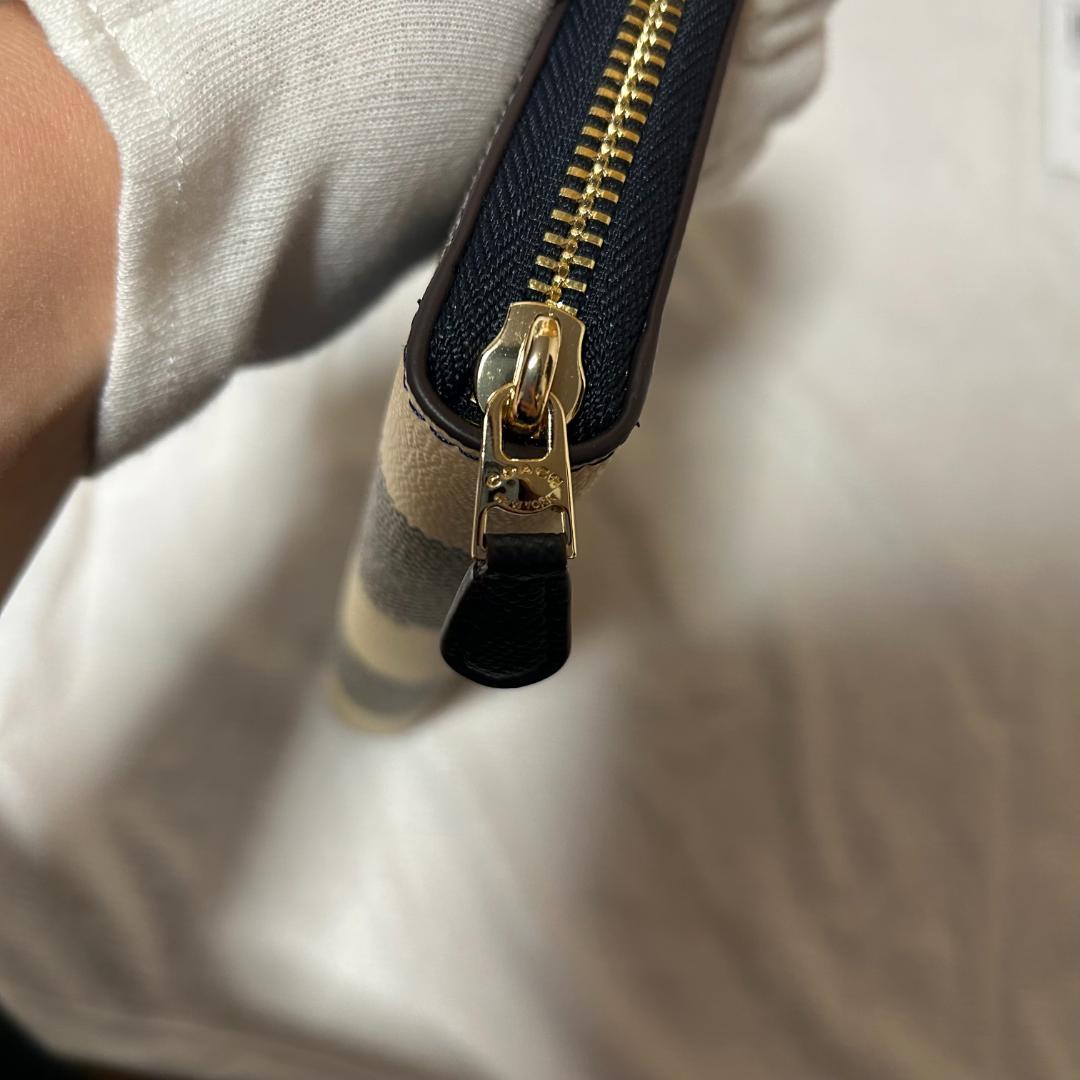 【新品 未使用品】 COACH コーチ 長財布 チェック柄 ネイビー ホワイト