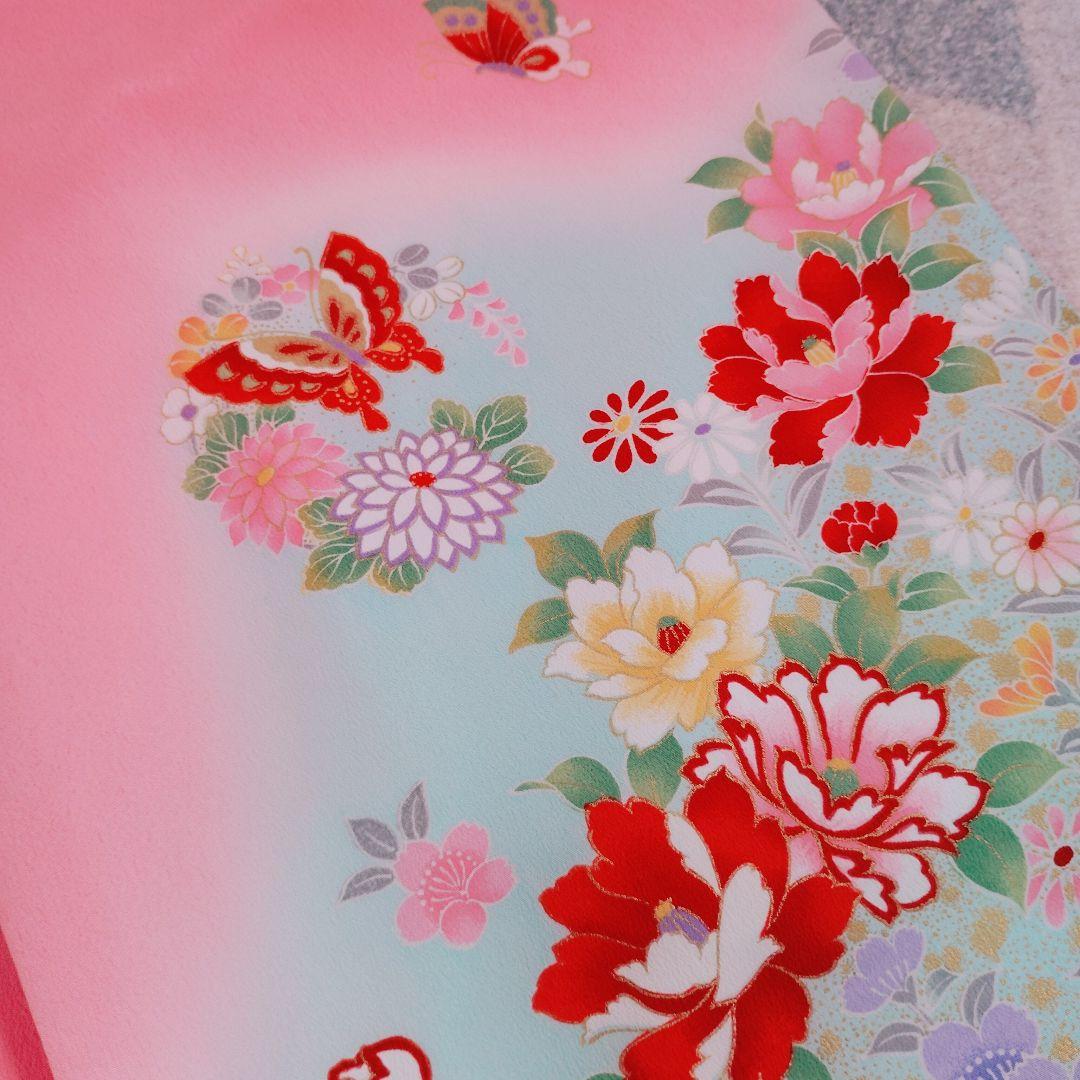 七五三 6歳 7歳 着物 作り帯 バッグ 草履 小物セット ピンク 水色系