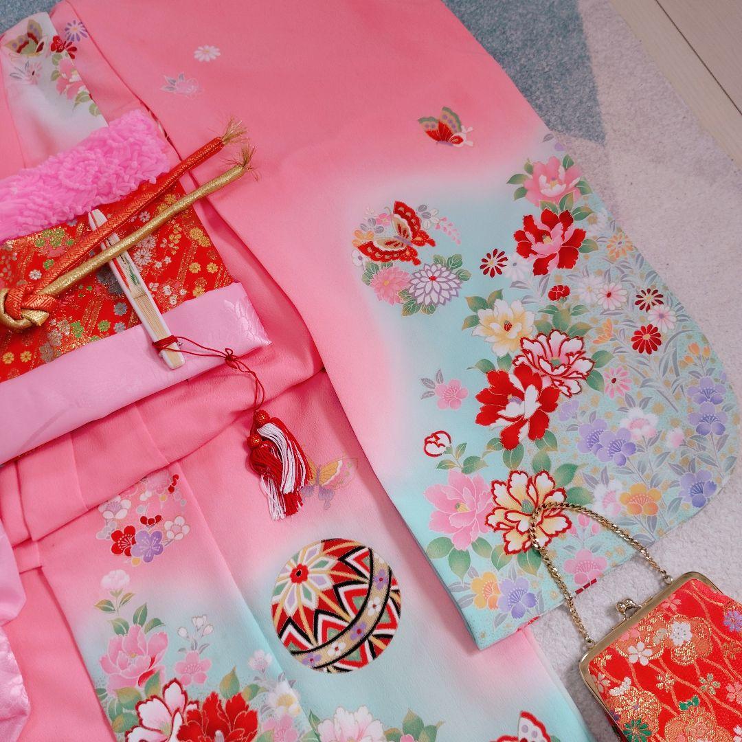 七五三 6歳 7歳 着物 作り帯 バッグ 草履 小物セット ピンク 水色系