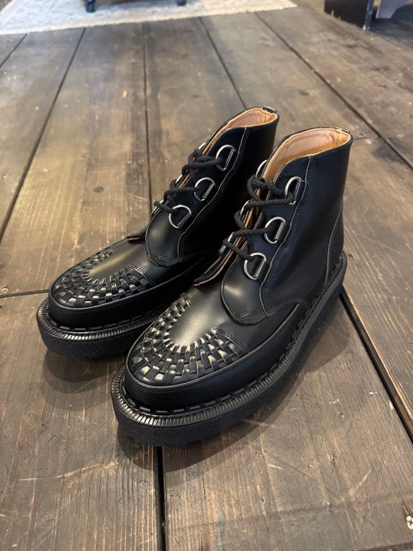 ジョージコックス　黒 編み込みデザイン ハイカットブーツ