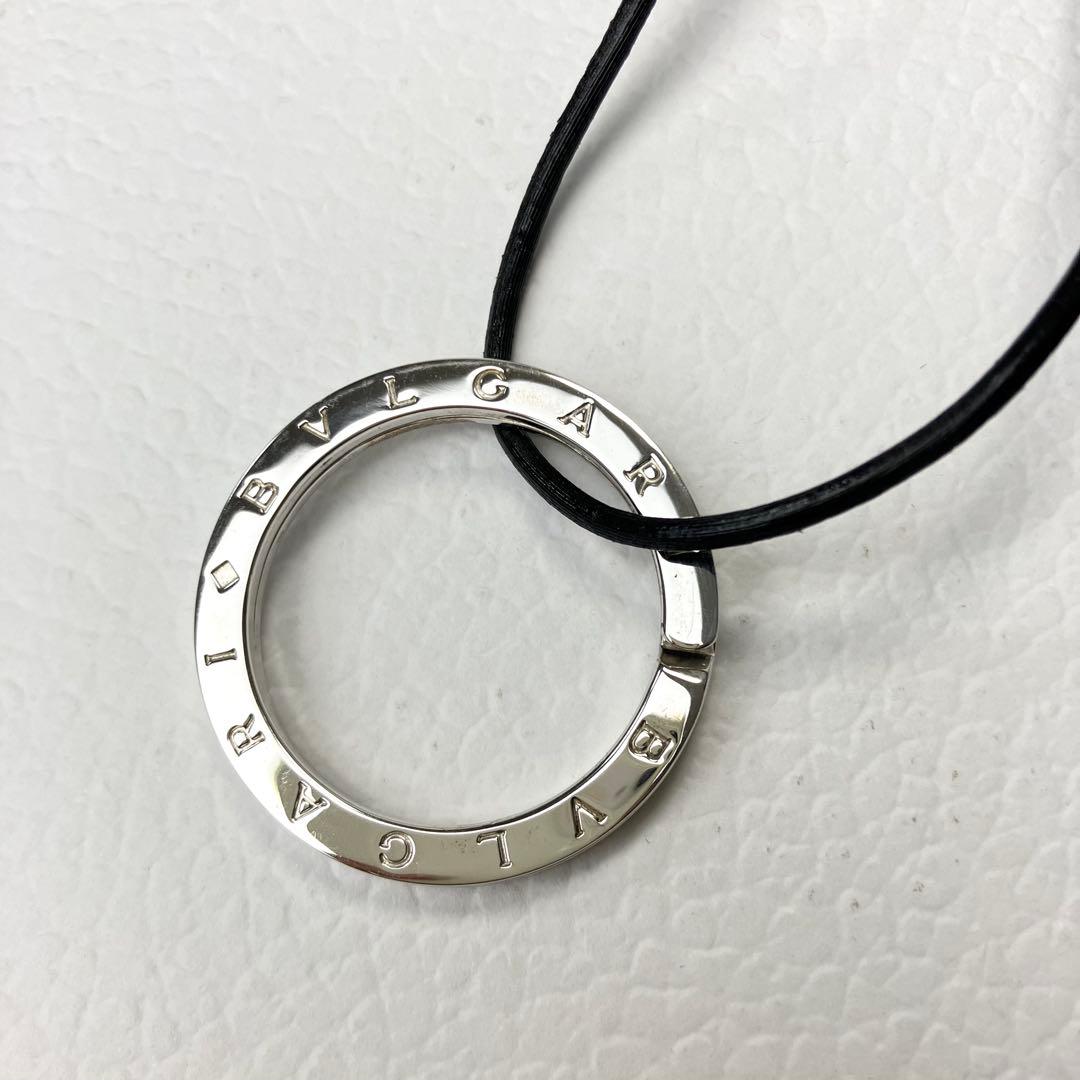 美品 ブルガリ ビーゼロワン リングロゴ レザー紐 チョーカー シルバー925