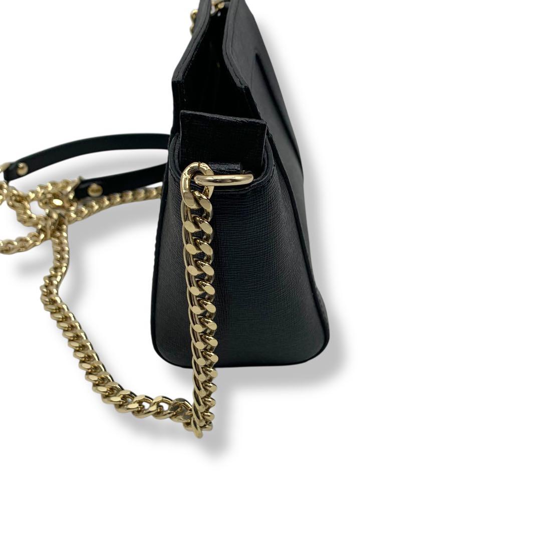 極美品！フルラ　FURLA チェーンショルダーバッグ　サフィアーノ　レザー　黒
