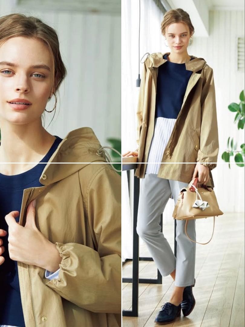 【美品】セシカブルー　ベージュフードコートサイズ38