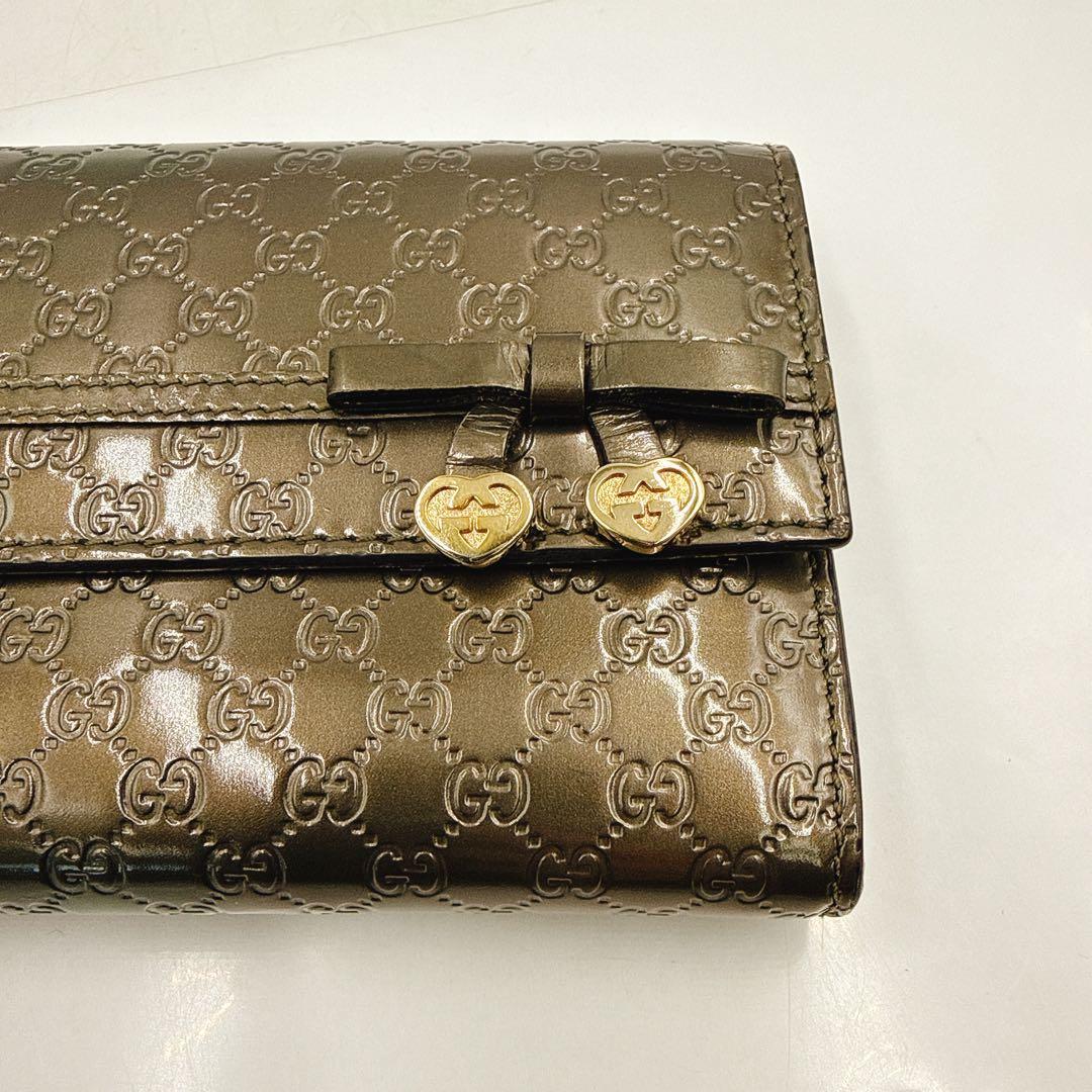 GUCCI グッチ 長財布 マイクロGG パテントレザー リボン 253405