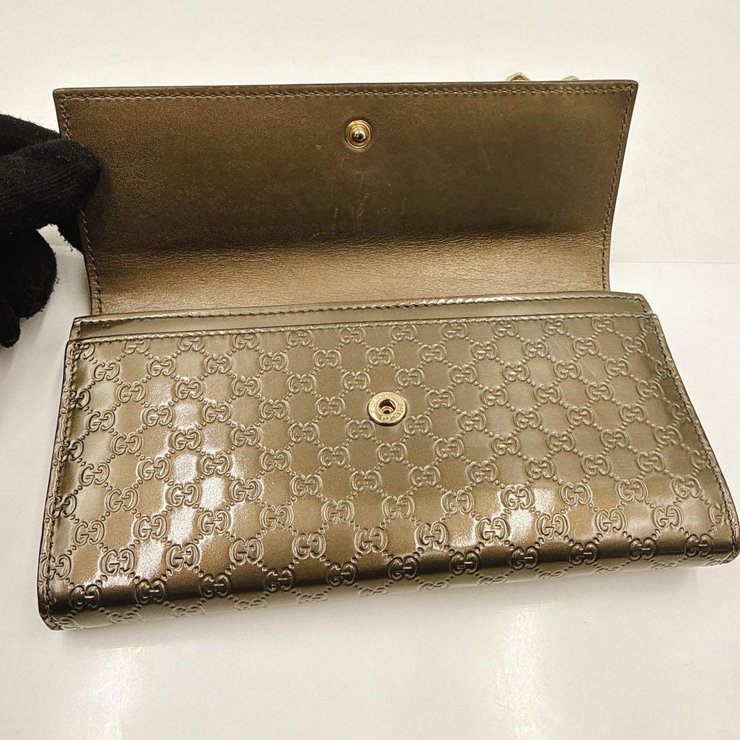 GUCCI グッチ 長財布 マイクロGG パテントレザー リボン 253405
