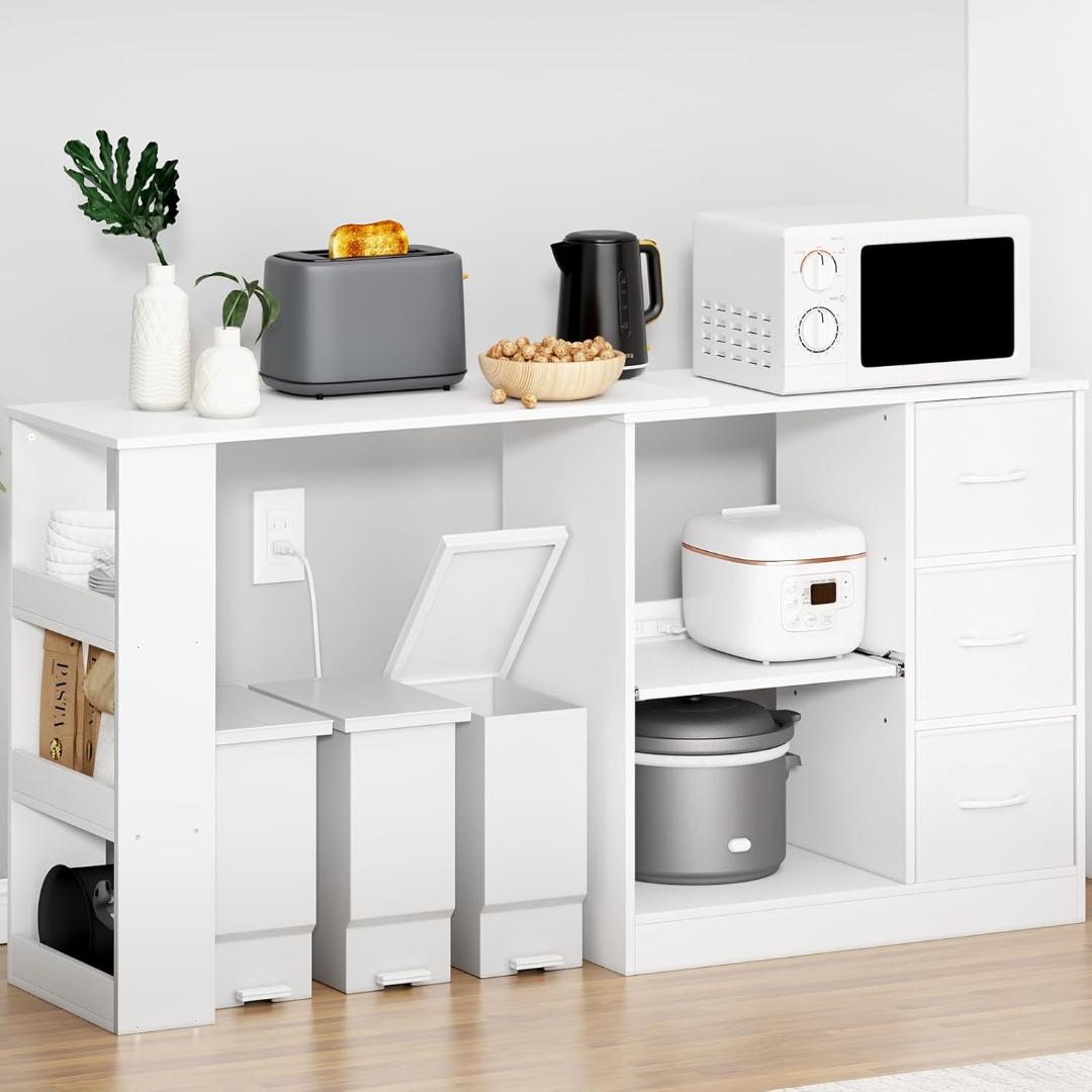 LunarLight 伸縮式キッチンカウンター ホワイト 幅95～165㎝