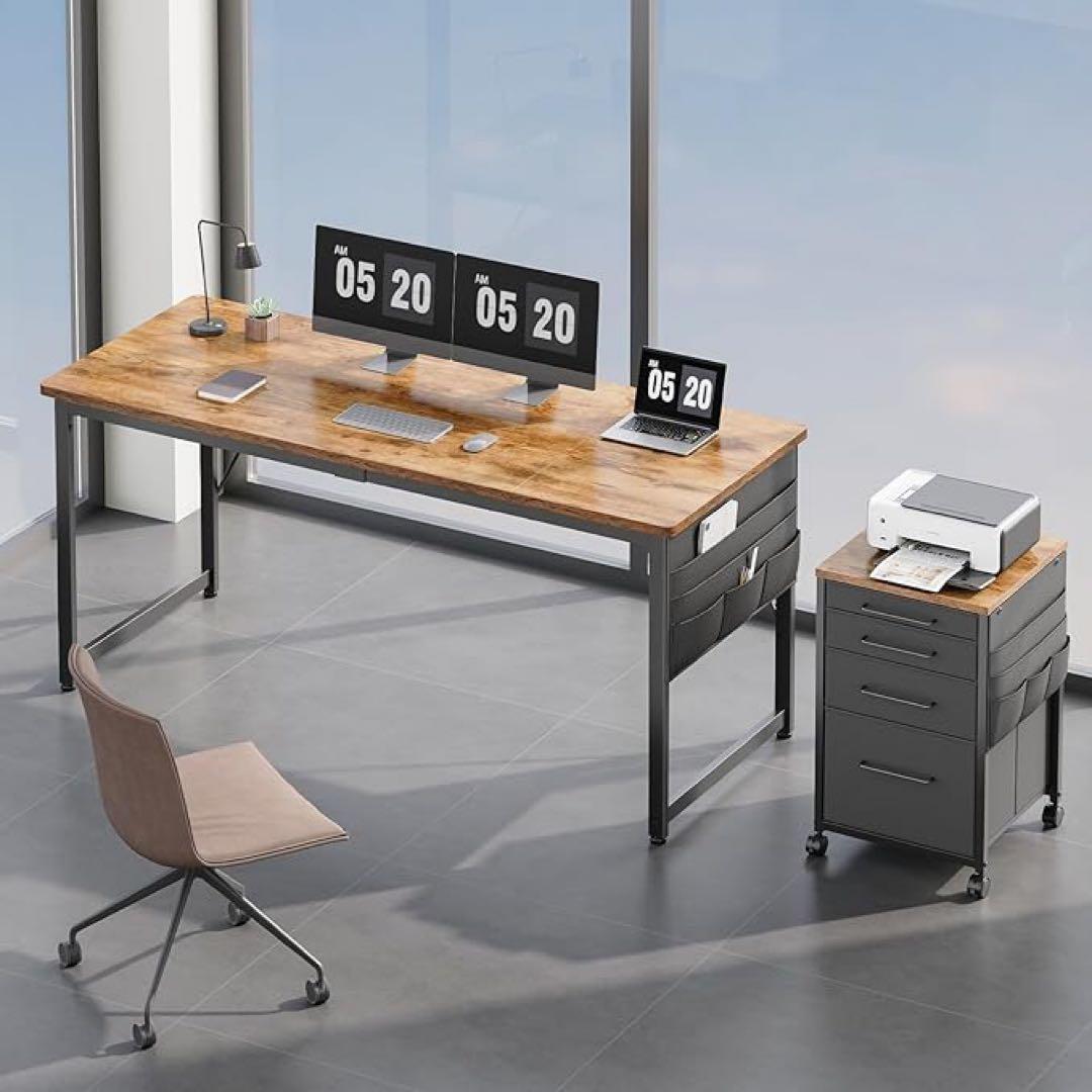 モダンデザイン パソコンデスク160cm 奥行60cm収納袋フック付ピンテージ