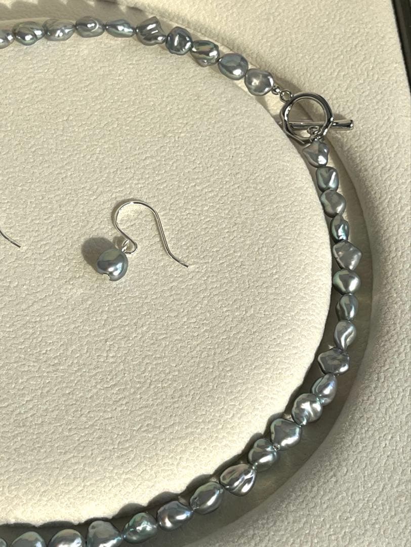 淡水ケシパール　ブルーグレー ネックレス　マンテル　41cm 6-6.8mm