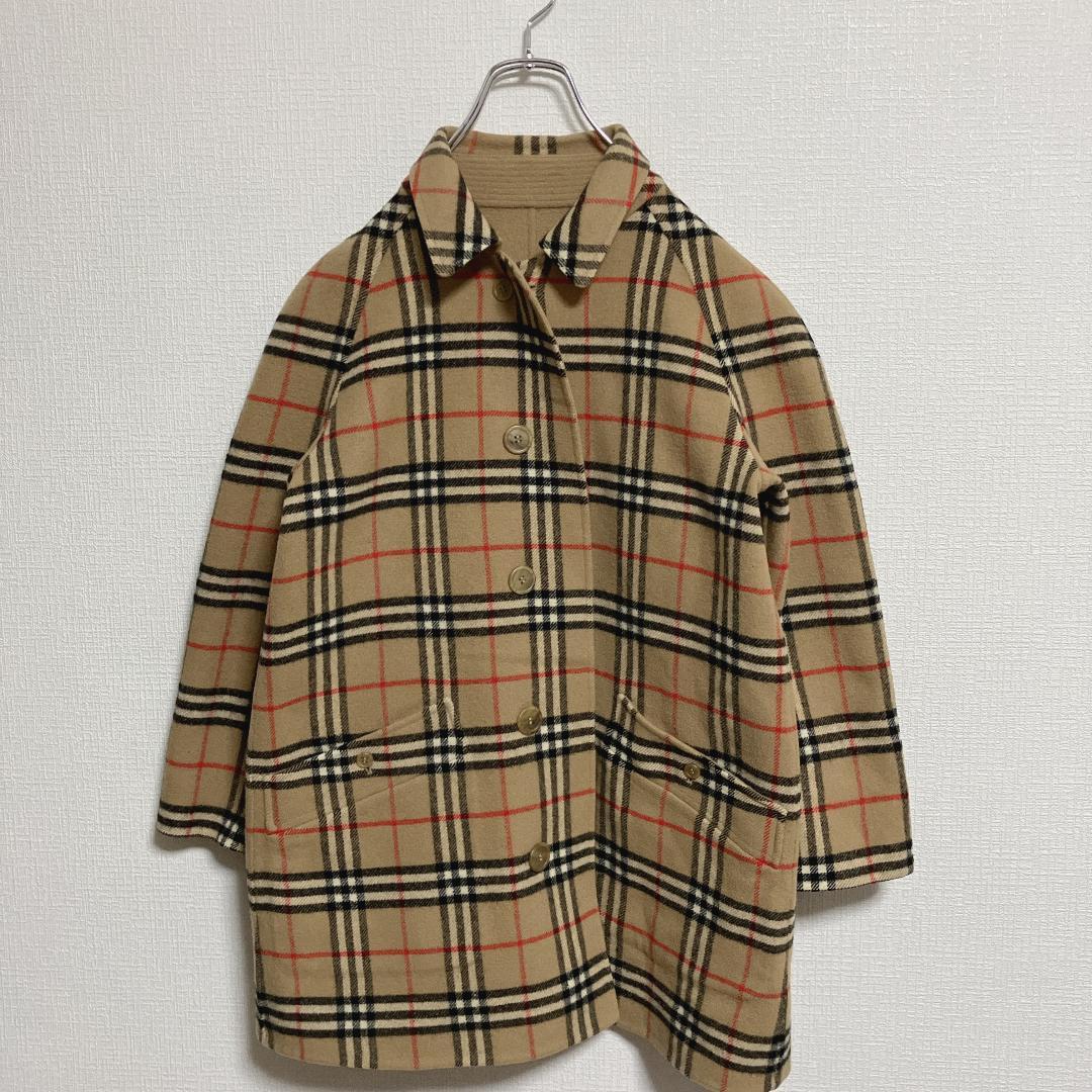 90sバーバリーBurberrys'ノバチェックリバーシブルウールミドルコートM