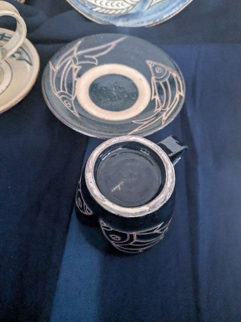 沖縄やちむんカップ＆ソーサーとお皿セット【金城敏男氏・宮城須美子氏作】