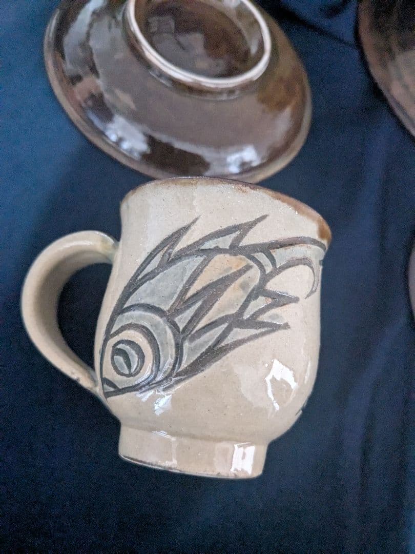 沖縄やちむんカップ＆ソーサーとお皿セット【金城敏男氏・宮城須美子氏作】