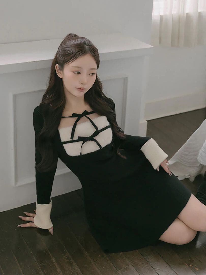 期間限定値下げ Darich ダーリッチ リボンファーフレアニットミニワンピース