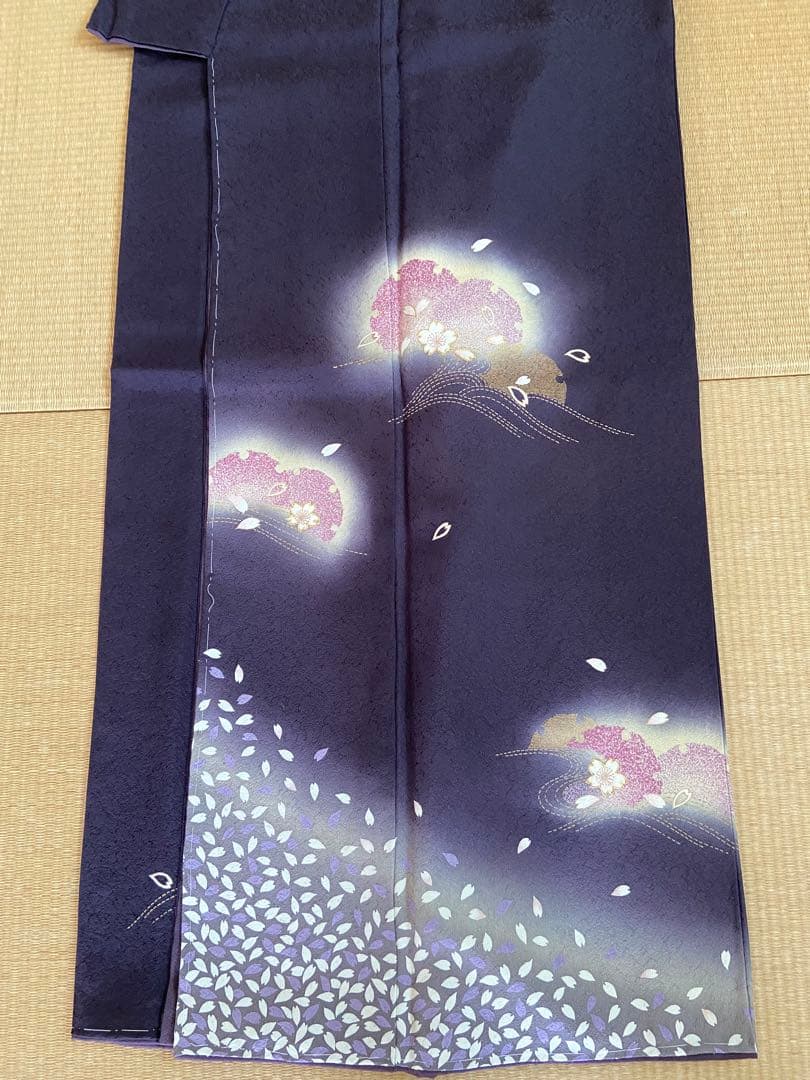 【未使用】濃紫色　作家物　桜と雪輪　訪問着　フルセット