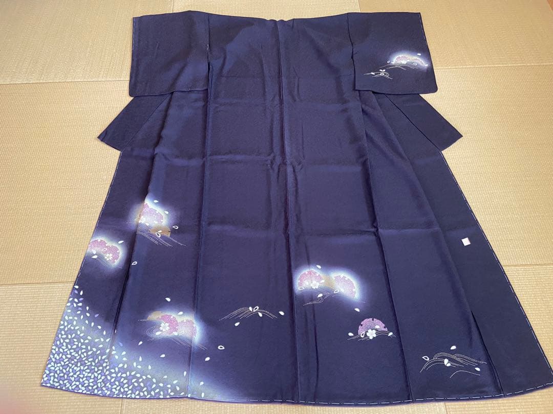 【未使用】濃紫色　作家物　桜と雪輪　訪問着　フルセット