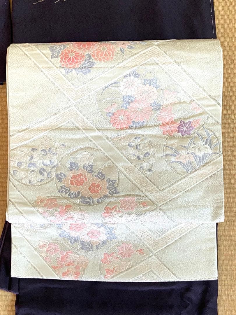 【未使用】濃紫色　作家物　桜と雪輪　訪問着　フルセット