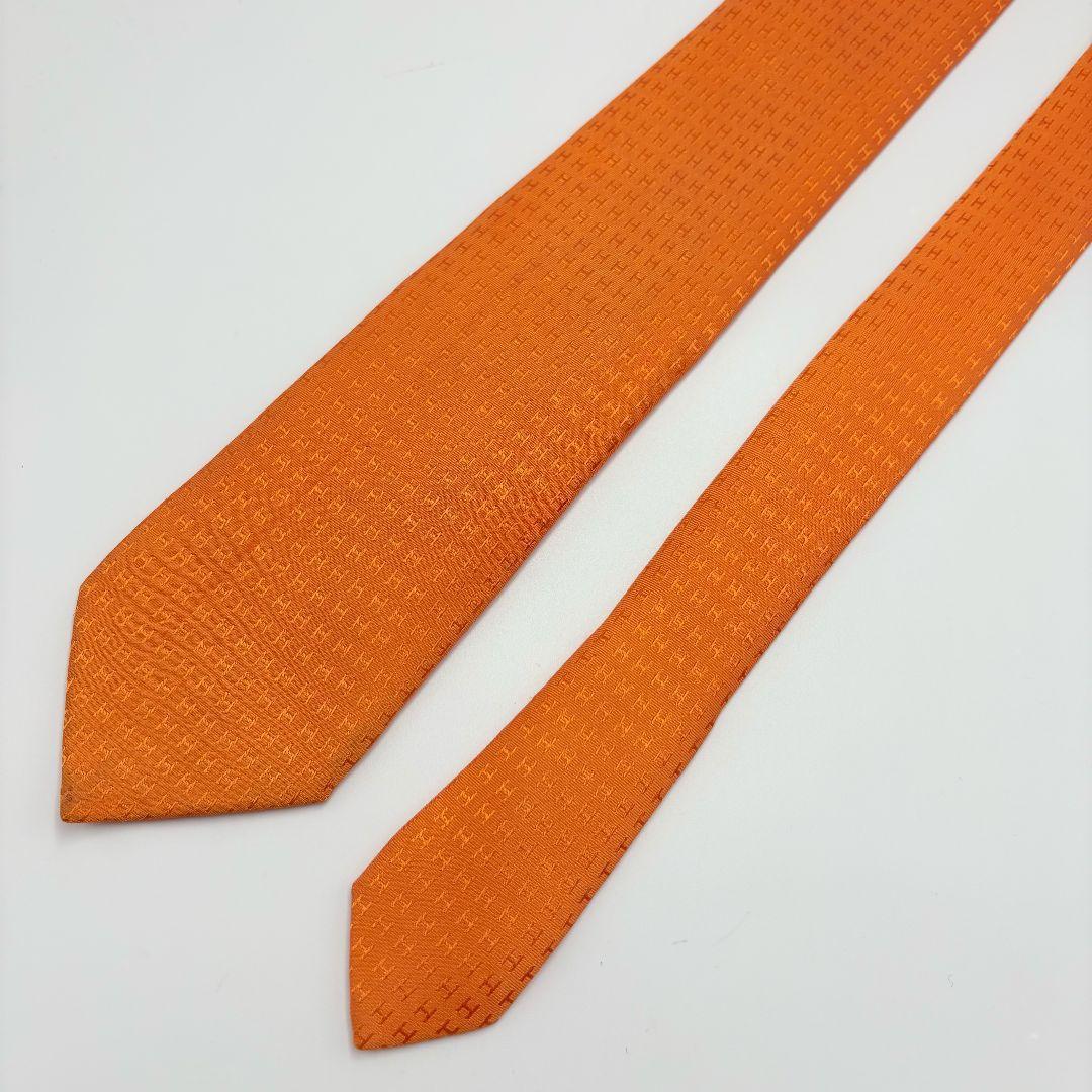 エルメス H柄 ネクタイ ファソネ エルメスカラー オレンジ シルク100%