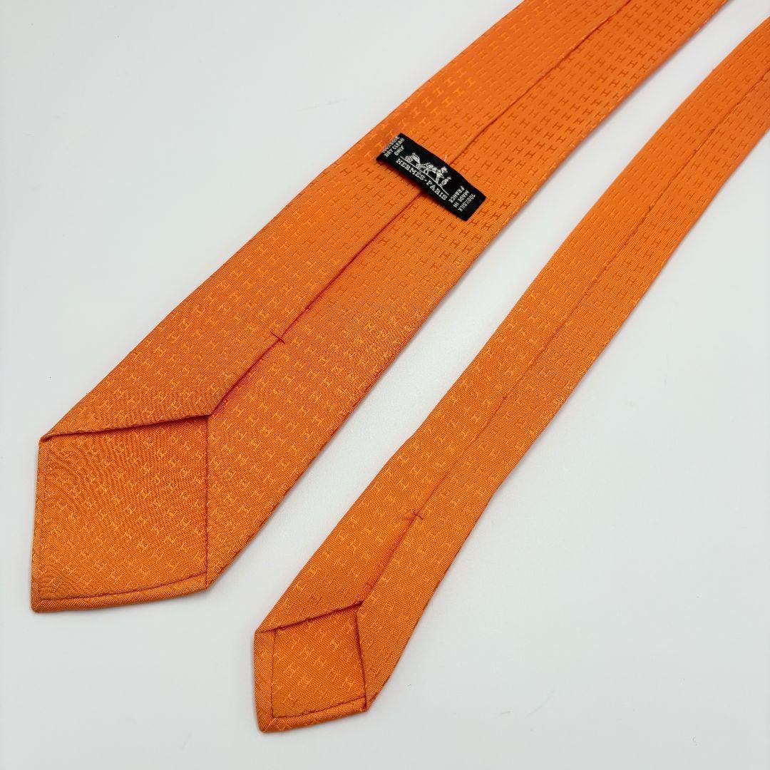 エルメス H柄 ネクタイ ファソネ エルメスカラー オレンジ シルク100%