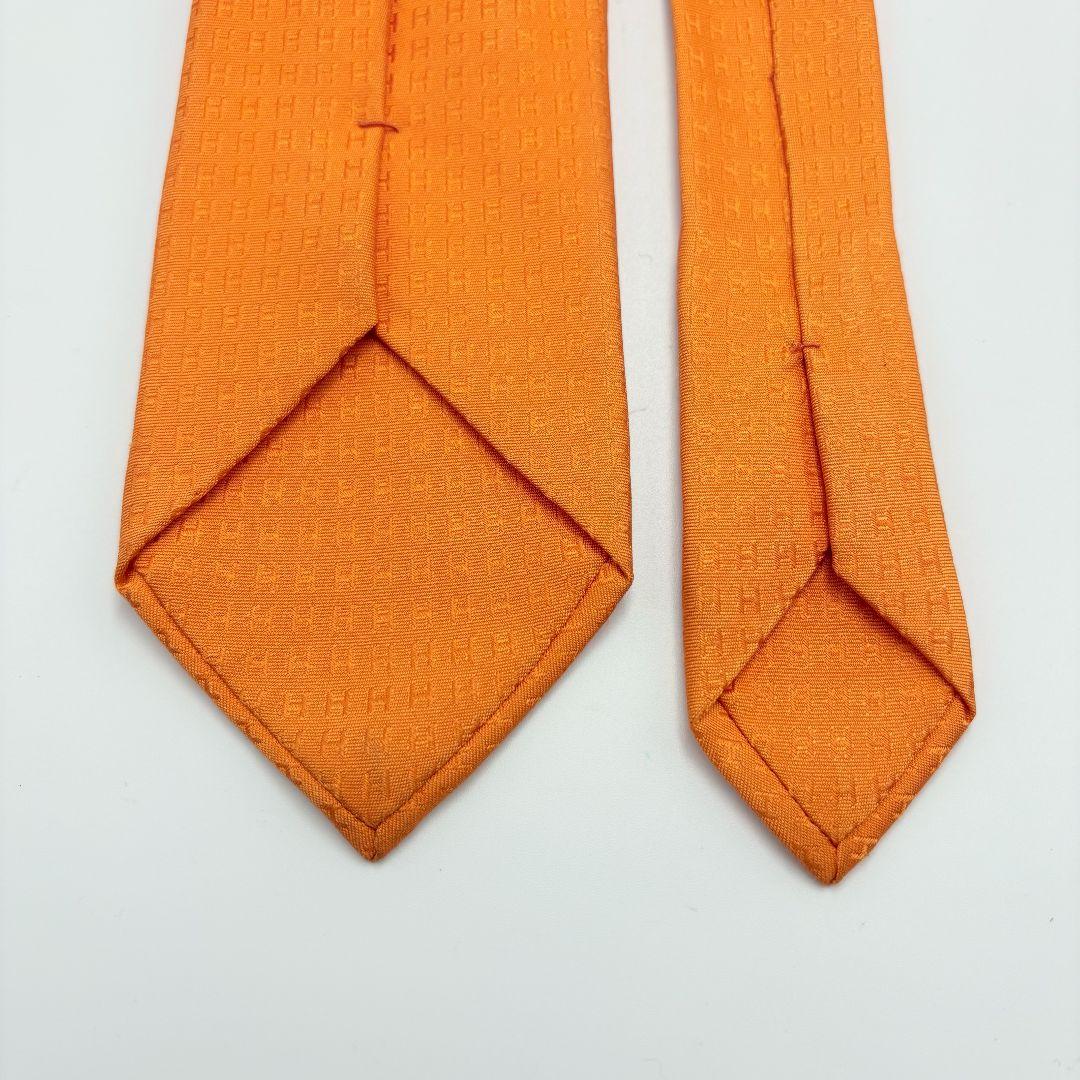 エルメス H柄 ネクタイ ファソネ エルメスカラー オレンジ シルク100%