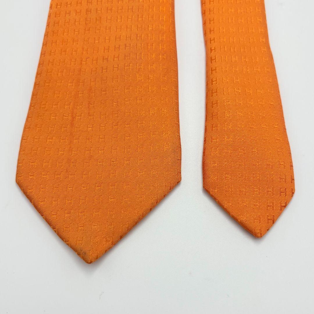 エルメス H柄 ネクタイ ファソネ エルメスカラー オレンジ シルク100%